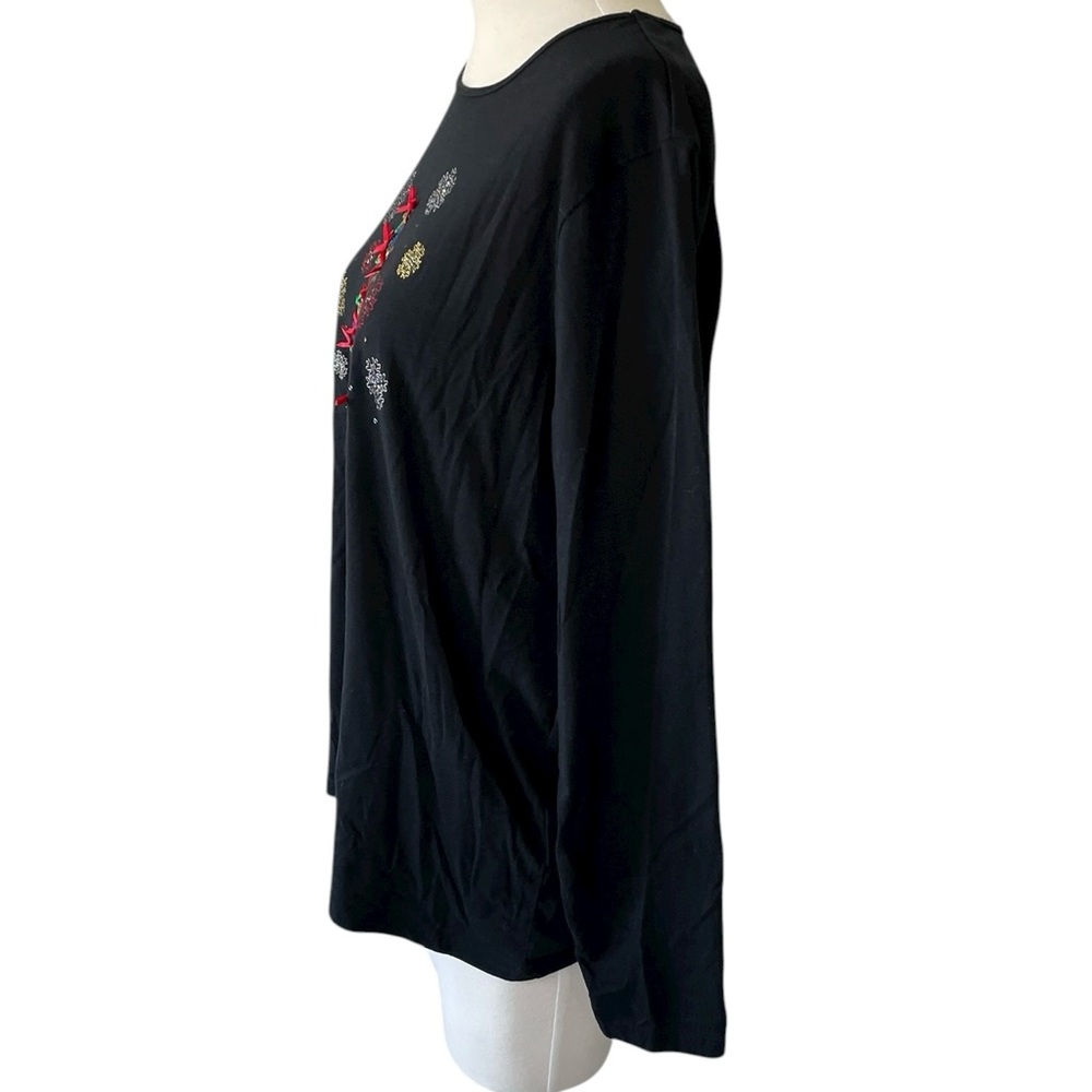 Tru Tees Black Christmas Tree Embroidered Tee Size 1X - Picture 3 of 6